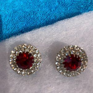 Vintage Rhinestone and Faux Ruby Earrings